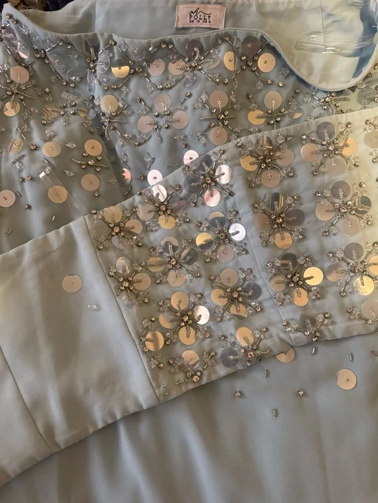 Oh Polly Strapless Embellished Light Blue Two-Piece Gown - Picture 16 of 16